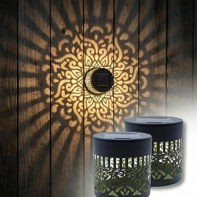 Decorative Solar Mandala Lights, Solar Powered Outdoor Deck Step Wall Lights, Mandala Theme Waterproof Fence Light for Garden, Patio, Yard, and Backyard Decor (2PCS)