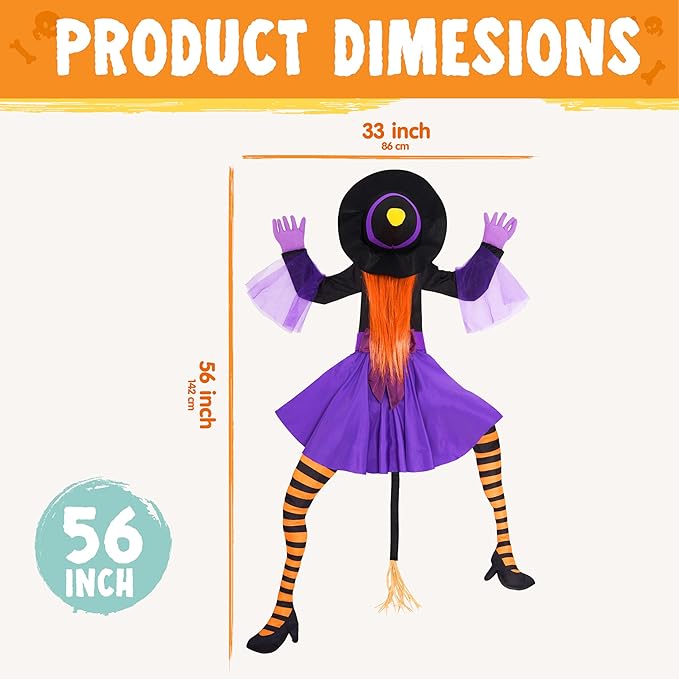 JOYIN 56'' Crashing Witch Halloween Tree Decorations Outdoor, Flying Witch on Broom Hanging Decorations for Yard, Porch, Door, Lawn, Haunted House Prop