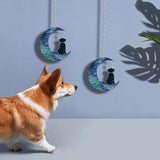 Dog Decor Stained Glass Moon Suncatchers Window Hanging, Wall Art Element Earth Tones Modern Design Home Garden Suncatcher, Dog Lovers for Halloween Decor