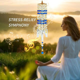 Crystal Wind Chimes for Outside with Rainbow Light Reflections Glass Bells and Rose Gold Alloy Hooks Indoor Outdoor Decor for Home Garden Patio Porch Birthday House Warming (Blue)