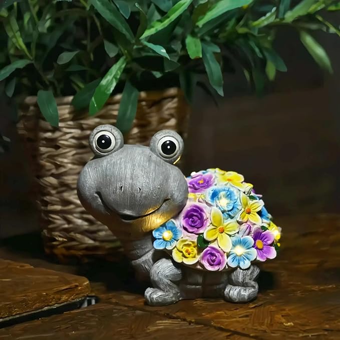 Outdoor Solar Flower Turtle Statue for Garden Décor, Waterproof Outside Tortoise Figurines Decor with Lights, Suitable for Yard, Lawn, Patio, Balcony - Gift for Grandma Mom Women Daughter