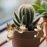 Set of 3 Cute Bunny Figurines Hanging Animal Statue, Climbing Statue and Vase Miniature Fairy Garden Terrarium Decor, Art Patio Lawn Yard Outdoor Fence Rabbit Hanger Animal Ornament