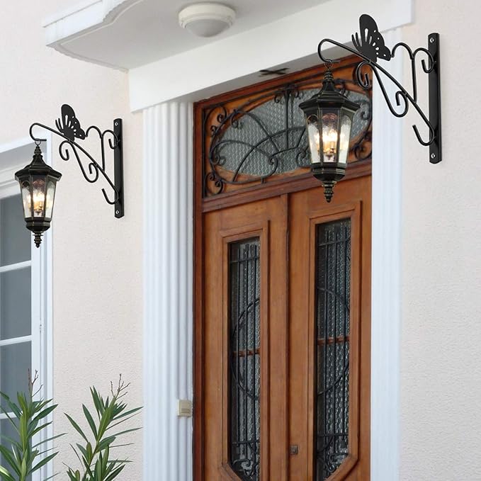 AMAGABELI GARDEN & HOME 4 Pack Hanging Plant Brackets Outdoor 11 inch Metal Fence Wall Plant Hanger Hooks for Hanging Flower Baskets Bird Feeders Lanterns Wind Chimes Rust-Resistant Black