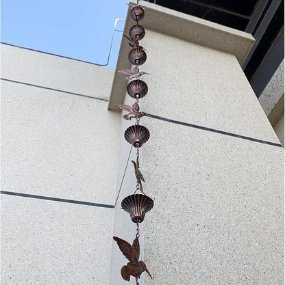 8.5FT Rain Chain, Hummingbird Rain Chains for Gutters, Functional and Decorative Replacement Downspout Chain for Outside, Metal Garden Rainwater Diverter Catcher Chains, Antique Copper