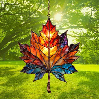 Maple Leaf in Autumn Acrylic Suncatcher Stained Glass Effect Window Car Hanging Christmas Ornament Indoor Outdoor Decor Garden Sun Catcher Panel for Maple Leaf Lover for Women Mom Grandma
