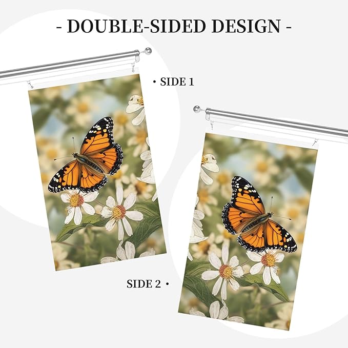Spring Butterfly Flowers Flag 3x5 Ft Outdoor Flags Vertical Double Sided Garden Flag Funny Outside Yard Flag Party Banner for Wall Art Hanging Poster Indoor Outdoor Decoration
