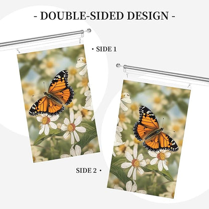 Spring Butterfly Flowers Flag 3x5 Ft Outdoor Flags Vertical Double Sided Garden Flag Funny Outside Yard Flag Party Banner for Wall Art Hanging Poster Indoor Outdoor Decoration