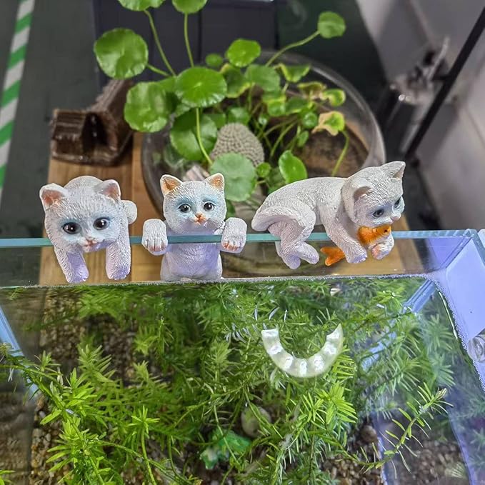 3 Pcs Resin Hanging Cat Figurines Planter Pot Hanger Miniature Fairy Garden Terrarium Edge Decor Flower Pot and Vase Hugger Hanging Animals Ornaments for Patio, Yard, Balcony