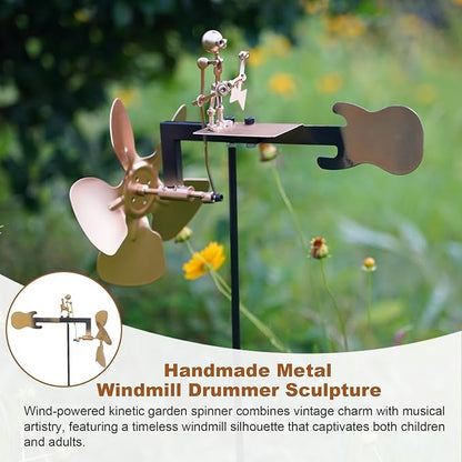Garden Rock Band Windmill,Metal Guitar Player Windmill–Wind Powered Yard Art Sculpture, Garden Decor for Lawn, Patio, or Courtyard–Outdoor Percussionist Figurine Gift(Guitar)