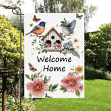 Gkyygk Welcome Garden Flag Home Bird House Flower Butterfly Banners Double Sided 12x18 Inches Farmhouse Holiday Outside Decorations Burlap Yard Flag