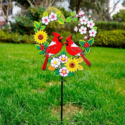 Decorative Garden Stakes Metal Red Cardinal - Heart Shaped Pair of Red Birds with Flowers 24 Inch Colorful Yard Decor, Outdoor Lawn Ornament(Cardinal Couple)