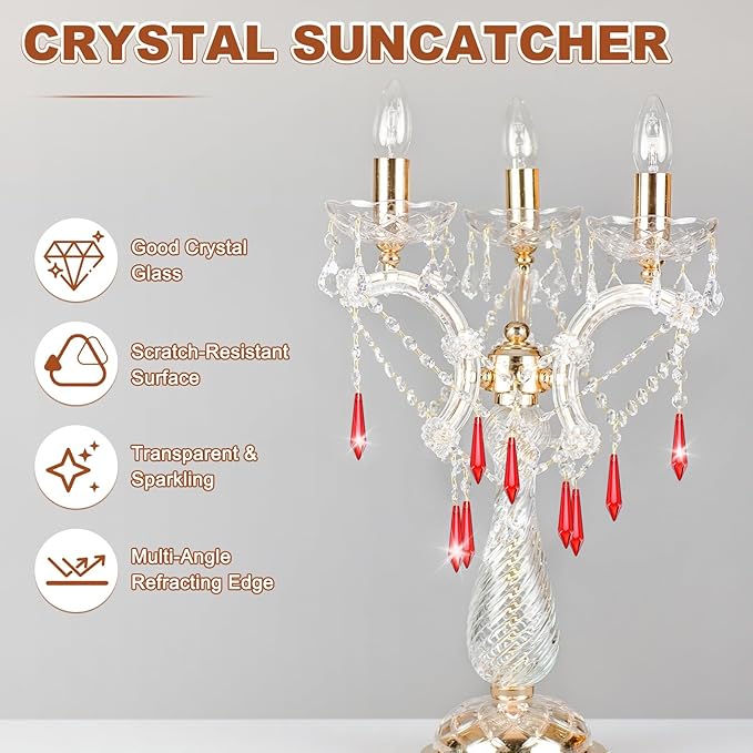 M METERXITY 10-Pack Crystal Icicle Prisms, 53mm/2.09 Inch Chandelier Pendant Maker Hanging Crystals Chandelier Prisms for Home/Windows/Garden/DIY Decoration[Dark Red]