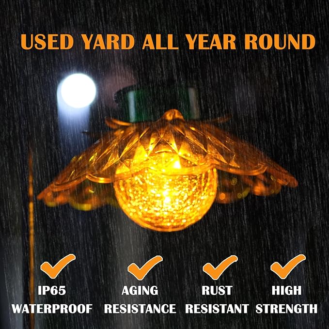 XUWEN Hanging Solar Lantern Outdoor - Yellow Solar Flower Lights with Crackle Globe Glass, Hanging Lanterns Decorative Outdoor for Walkway Pathway Patio Yard, Christmas Housewarming Gifts for Women.