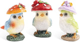Set of 3 Mushroom Bird Figurines, Cute Resin Small Garden Statues, Outdoor Fairy Garden Accessories Patio Yard Lawn Decor, Indoor Flower Plant Pots Table Shelf Decorations for Home
