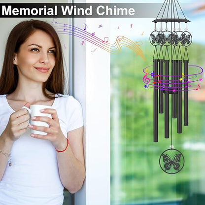 Butterfly Wind Chimes for Outside,Sympathy Garden Decor Gifts for Women Mom and Grandma,Christmas Windchime in Loving Memory Outdoor Decoration for Yard, Patio, Porch, Lawn, Landscape，Halloween