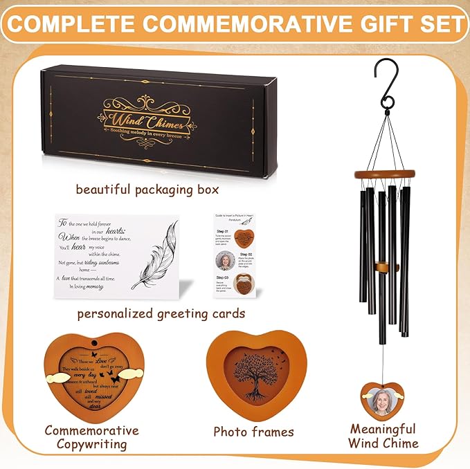 Personalized Memorial Wind Chimes for Outside 32 Inch Sympathy Memorial Gifts for Loss of Loved One Remembrance Gifts for Loss of Mom Dad Husband Sympathy Gift in Black Brown