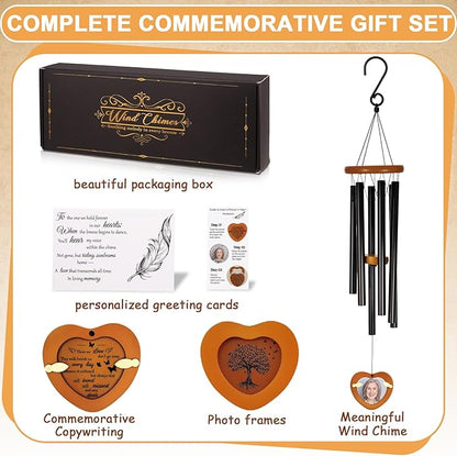 Personalized Memorial Wind Chimes for Outside 32 Inch Sympathy Memorial Gifts for Loss of Loved One Remembrance Gifts for Loss of Mom Dad Husband Sympathy Gift in Black Brown