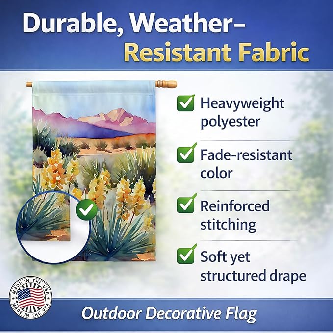 Caroline's Treasures New Mexico Yucca Flower in Watercolor House Flag Large Porch Sleeve Pole Decorative Outside Yard Banner Artwork Wall Hanging, Polyester, House Size, Multicolor