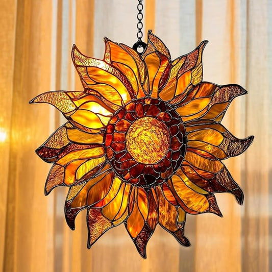 Radiant Sunflowers Acrylic Suncatcher, Flower Suncatchers for Window Hangings, Stained Glass Effect Garden Decor, Gift for Mother's Day, Mom, Grandma, Wife, Women