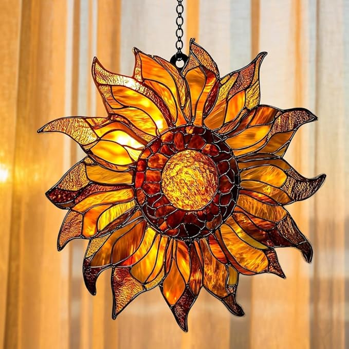 Radiant Sunflowers Acrylic Suncatcher, Flower Suncatchers for Window Hangings, Stained Glass Effect Garden Decor, Gift for Mother's Day, Mom, Grandma, Wife, Women