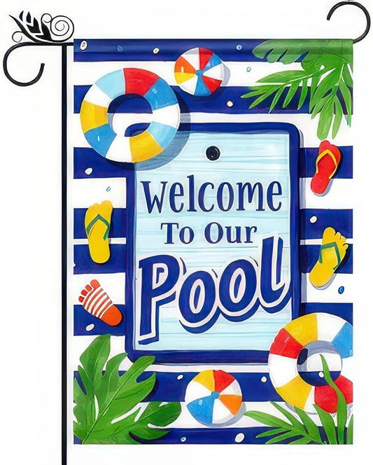 BlissYard Welcome To Our Pool Garden Flag12x18 Inch Double Sided Summer Beach Bar Pub Porch Patio Deck Backyard Poolside Decor Outside Holiday Party Seasonal Farmhouse Banner Outdoor Decor