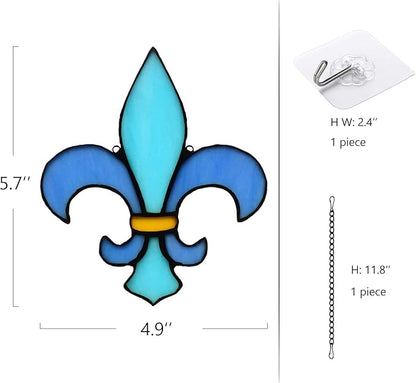 Fleur De Lis Decor Stained Glass Window Hangings,Handmade Housewarming Gifts for New House, Fleur De Lis Decoration Birthday Gift for Men,Christmas Decortion Gifts for Women