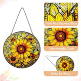 Sunflower Sun Catcher Stained Glass Window Hanging - Flower Sun Catchers Ornaments for Kitchen Door Home Garden Decor - Handmade Suncatchers Glass Panel - Mothers Day Birthday Gifts for Mom Grandma