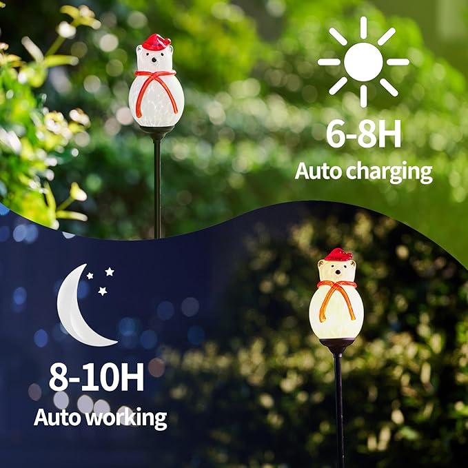 Solar Powered Garden Stake Lights Outdoor, Cute Animal Outdoor Figurine Lights Ornament Statue Decor for Pathway, Patio, Polar Bear