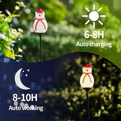 Solar Powered Garden Stake Lights Outdoor, Cute Animal Outdoor Figurine Lights Ornament Statue Decor for Pathway, Patio, Polar Bear