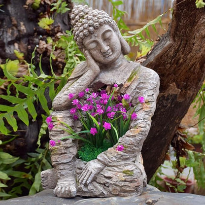 homary Outdoor Sleeping Buddha Statue Planter, Zen Garden Sculpture Flower Pot Magnesium Oxide Indoor Outdoor Decoration for Patio, Lawn, Temple, Office