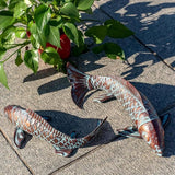 Set of 2 Large Antique Copper Koi Fish Statues Sculptures: Outdoor Metal Garden Decor for Pond, Patio, Yard, Lawn, and Home Décor, for Women, Mom, Grandma