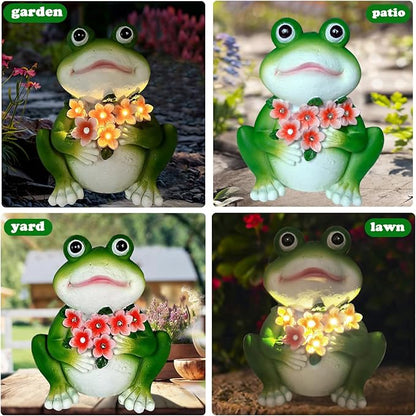 Solar Frog Garden Decor - Resin Frog Statues for Outside, Patio, Yard, Lawn, Gardening Gifts for Women, Outdoor Decorations