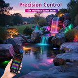 T-SUN Color Changing Pond Lights LED Underwater Fountain Lights with Bluetooth APP Control, IP68 Waterproof Submersible Spotlight for Aquariums, Fish Tanks, Pools, Garden and Yard Ponds (Set of 4)