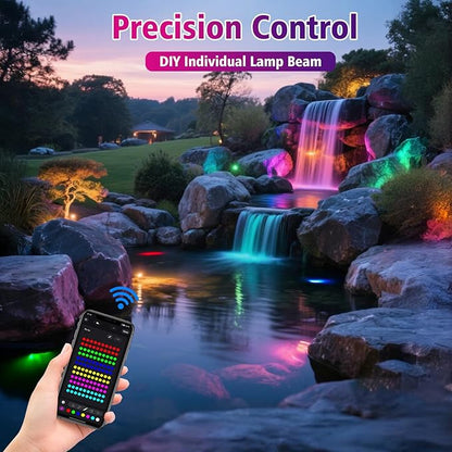 T-SUN Color Changing Pond Lights LED Underwater Fountain Lights with Bluetooth APP Control, IP68 Waterproof Submersible Spotlight for Aquariums, Fish Tanks, Pools, Garden and Yard Ponds (Set of 4)