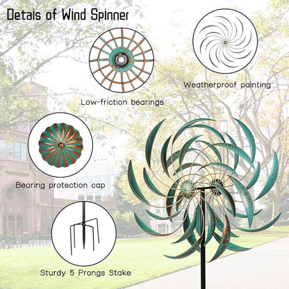 VEWOGARDEN Large Wind Spinners Outdoor Waterproof Metal Wind Sculptures & Spinners for Garden Patio Lawn Decor Artistic Gift, Light Green