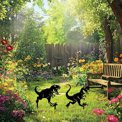 SUPERDANT 2PCS Metal Dinosaur Garden Decor for Outside Tyrannosaurus Rex Yard Stakes for Decorations Outdoor Statues Iron Art Stake Decorative Silhouette Lawn Ornament Patio Porch Farmhouse Decor Gift