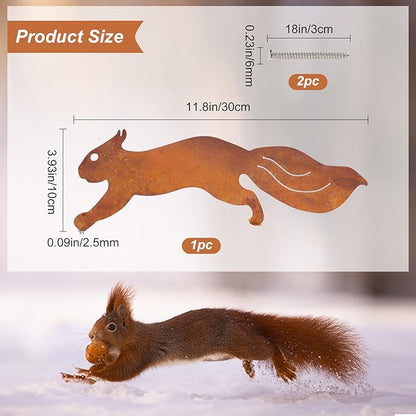 CREATCABIN Metal Rusty Running Squirrel to Screw in Wood Rust Silhouette Squirrel Decor Art Ornament Exquisite Animal Sculpture Tree Stake Decoration for Home Garden Yard Outdoor 11.81 x 3.94inch