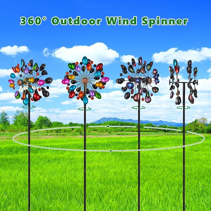 DREAMYSOUL Wind Spinners Outdoor, 360 Degree Rotation Colorful Wind Spinner for Yard and Garden, 4 Layers Metal Kinetic Wind Sculptures & Spinners