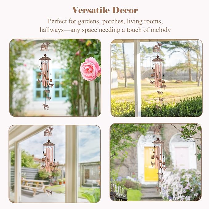 Farmhouse Decor Wind Chimes, Chicken Wind Chime Gift for Women Men, 35" Vintage Metal Farm Animal Windmill & Barn Decor for Home, Outdoor Garden Patio