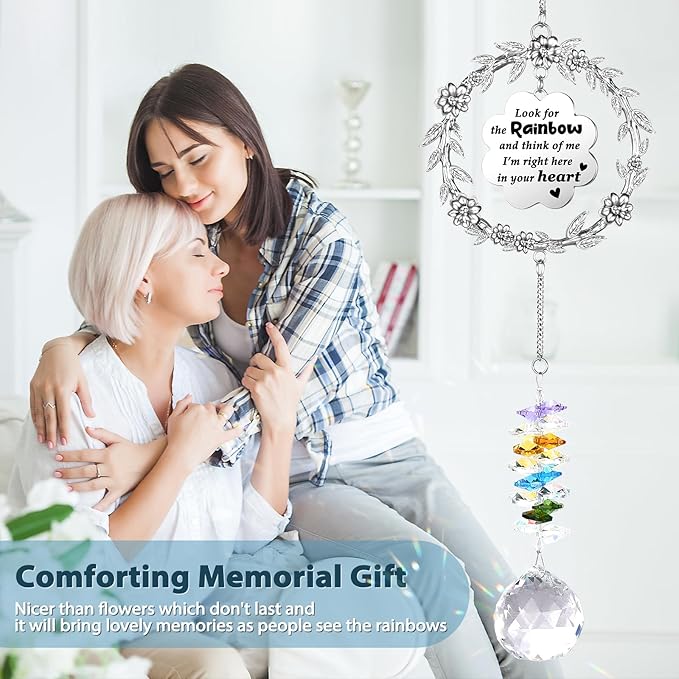 Memorial Gifts for Loss of Loved One, Unique Sun Catcher Sympathy Gift Idea Window Suncatcher, Hanging Ornament Crystal Rainbow Maker Bereavement Grief Gift Box for Loss of Mom Friend Son Family Pets