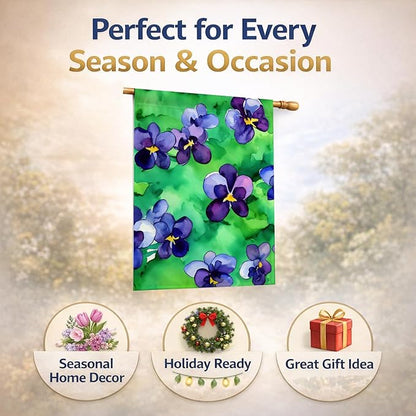 Caroline's Treasures Wisconsin Wood Violets in Watercolor House Flag Large Porch Sleeve Pole Decorative Outside Yard Banner Artwork Wall Hanging, Polyester, House Size, Multicolor