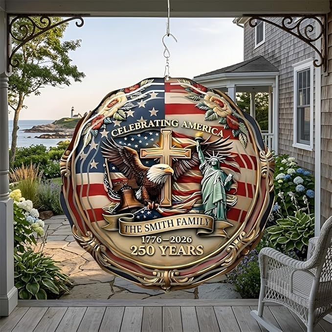 Patriotic Eagle USA 250th Anniversary Wind Spinner, 1776-2026 Metal Outdoor Decor, Liberty Bell & Betsy Ross Design, Independence Day Gift, 8-inch Spinner 1