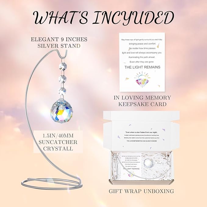 Sympathy Gifts for Loss of Loved One,Memorial Gifts for Loss of Mom Dad,40mm Crystal Suncatcher Idea is Suitable for Bereavement, in Memory, Condolences,Remembrance,with 9 Inch Silver Stand