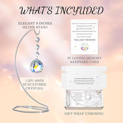 Sympathy Gifts for Loss of Loved One,Memorial Gifts for Loss of Mom Dad,40mm Crystal Suncatcher Idea is Suitable for Bereavement, in Memory, Condolences,Remembrance,with 9 Inch Silver Stand