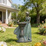 DiliComing Fairy Outdoor-Statues Garden-Decor with Solar - 12 Inch Resin Leaf Girls Birdbath Sculpture Waterproof Outdoor Decor for Patio/Yard, Unique Bird Feeder Figurines Home Decor Gifts for Women