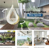 Wind Spinner Flowing-Light Effect Courtyard Decorations Made of Stainless Steel House Hanging Decoration 12“x 8“ Spinners with a 360° Rotating Hook (2 pcs Water Drop-Silver)