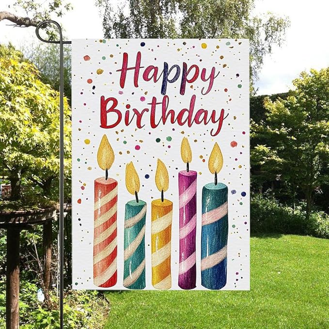 Gkyygk Happy Birthday Welcome Banners Garden Flag Double Sided 12x18 Inches Farmhouse Holiday Outside Decorations Burlap Yard Flag
