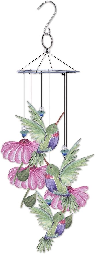 Sunset Vista Designs 93713 Painted Gardens-Handcrafted Wind Chime, Hummingbird, 15" x 6" x 6"