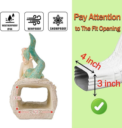Teaeeno Mermaid Gutter Downspout Extension Decoration, 3''x4'' Downspout Extender Diverter Splash Block Sculpture Outdoor Decor, Animal Resin Statue(Pink)