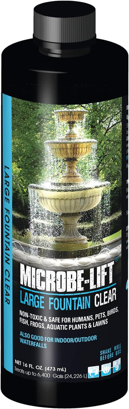 Microbe-Lift Large Fountain Clear Two-in-One Water Cleaner & Surface Treatment – 16 Oz – Safe for Birds, Fish & Aquatic Life – Cleans Fountains, Bird Baths & Water Features